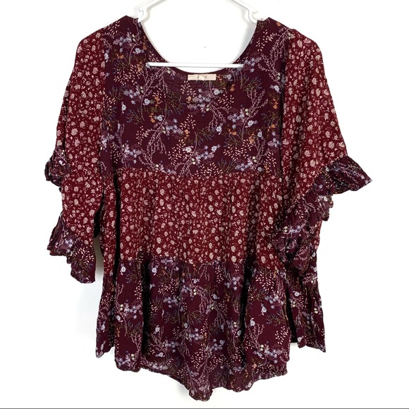 easel Tops - Easel Floral Ruffled Sleeve Blouse Size Large !